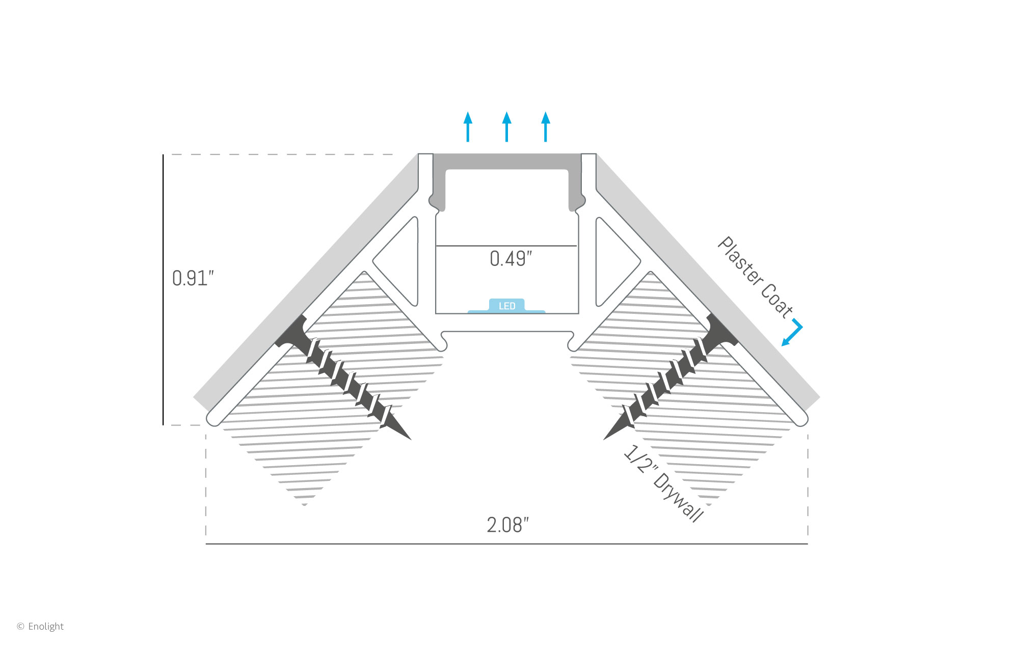 SPK5315F Recessed Drywall Corner Linear Light with Flush Frosted Lens Drawing