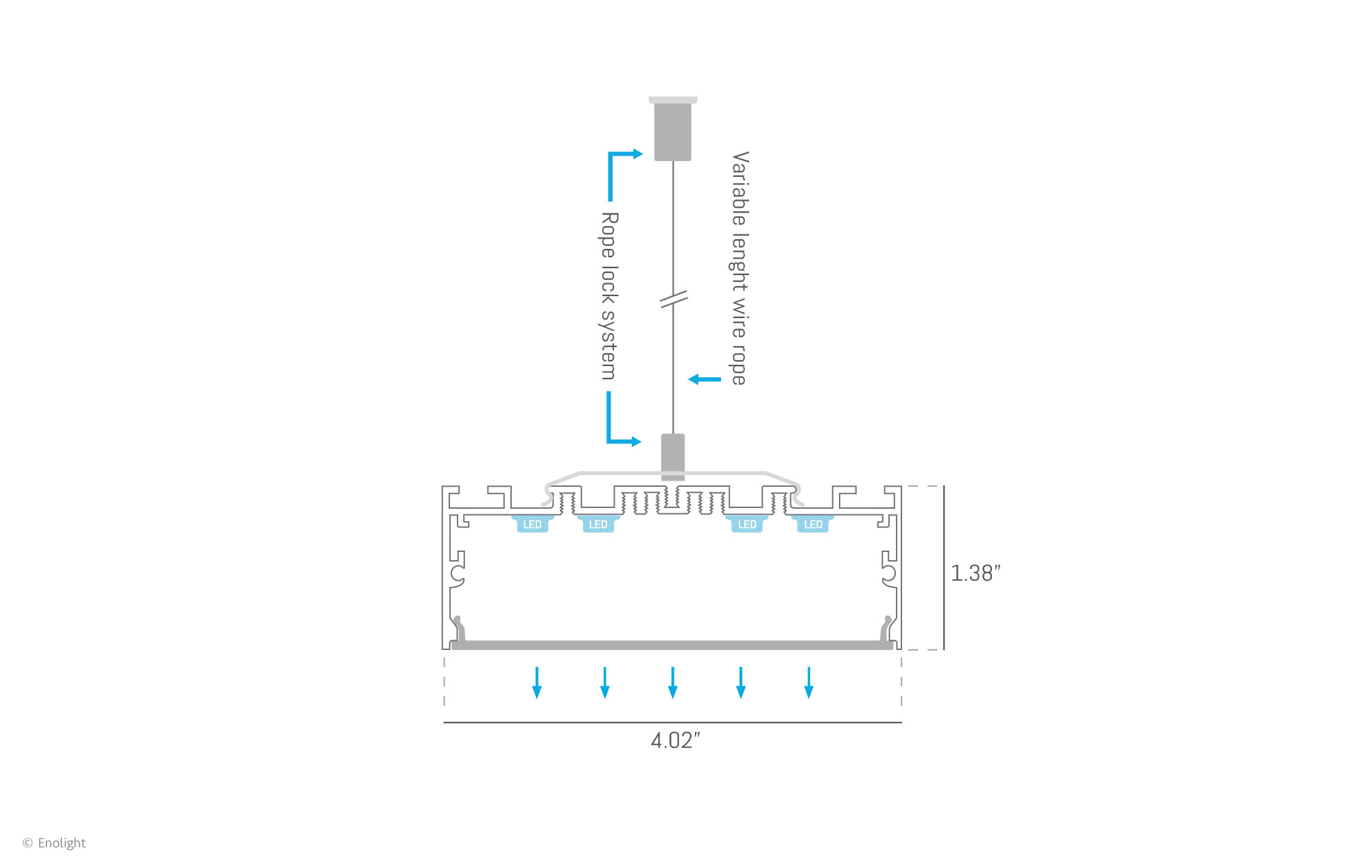 VIV10236F Extendable Ultra Wide Pendant Linear Light with Flush Frosted Lens Drawing