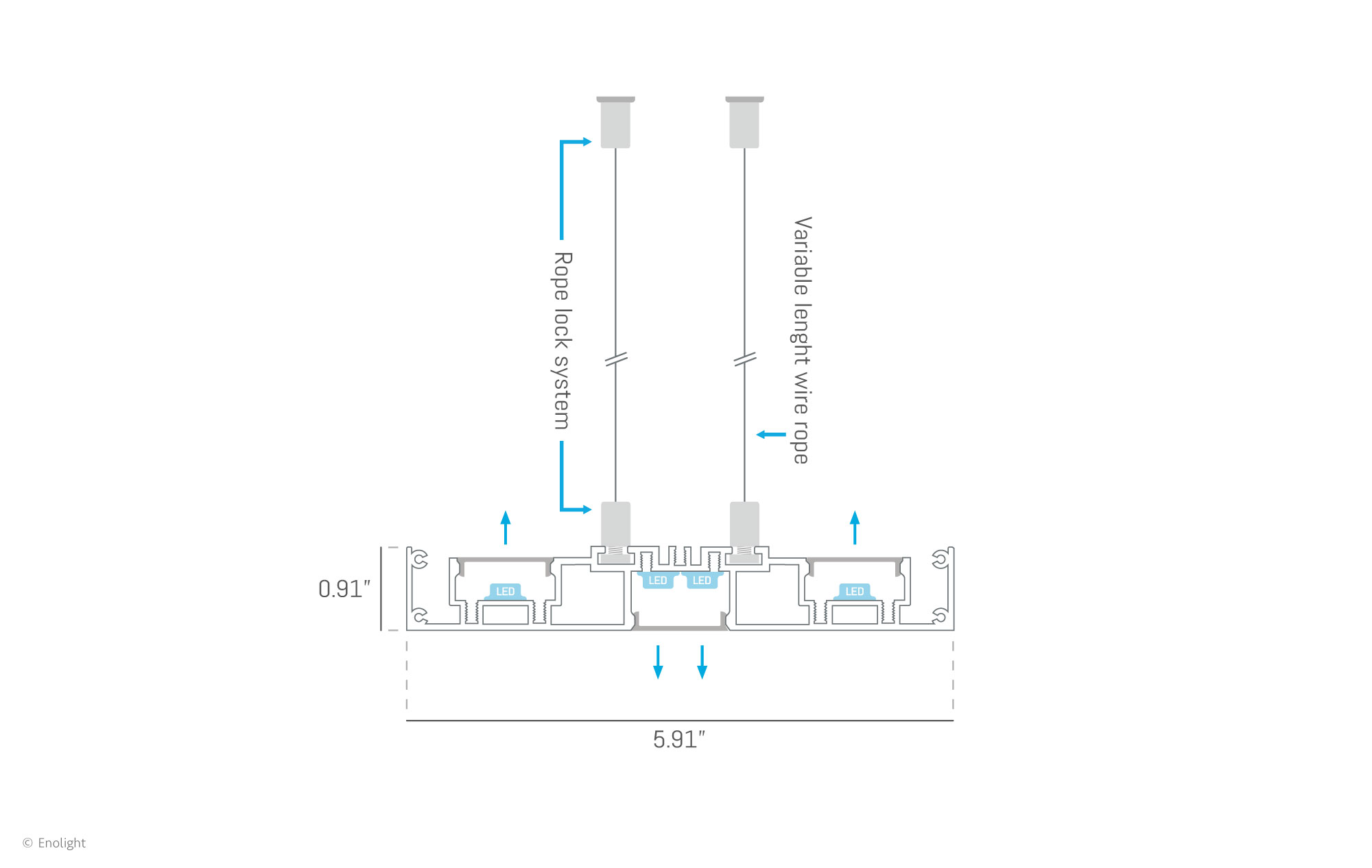 VIV15023F Ultra Wide Pendant Linear Light with Indirect Uplight Drawing