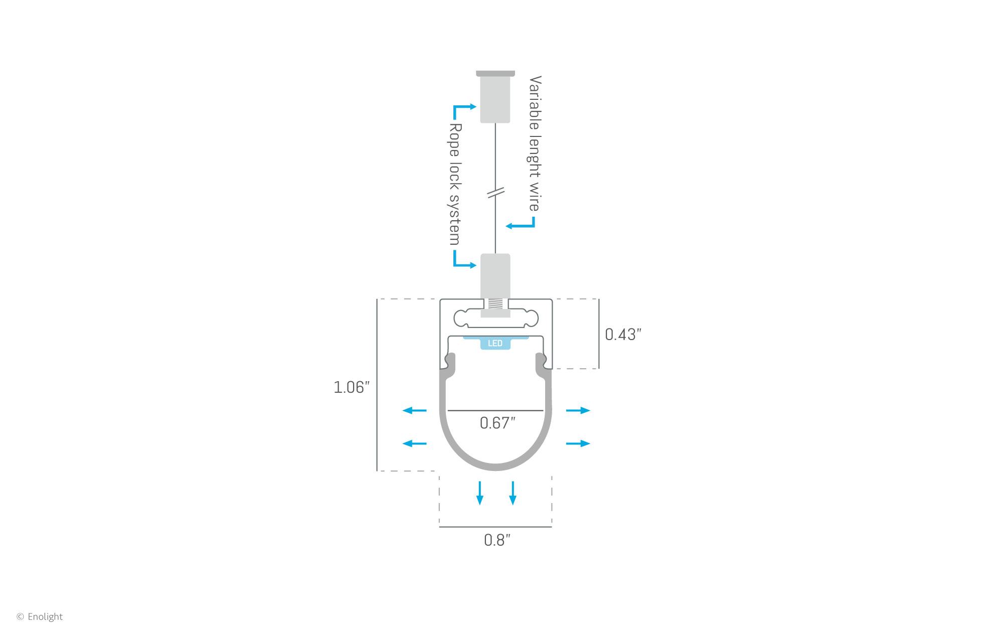 VIV1604C Ultra Thin Pendant Linear Light with Round Frosted Lens Drawing