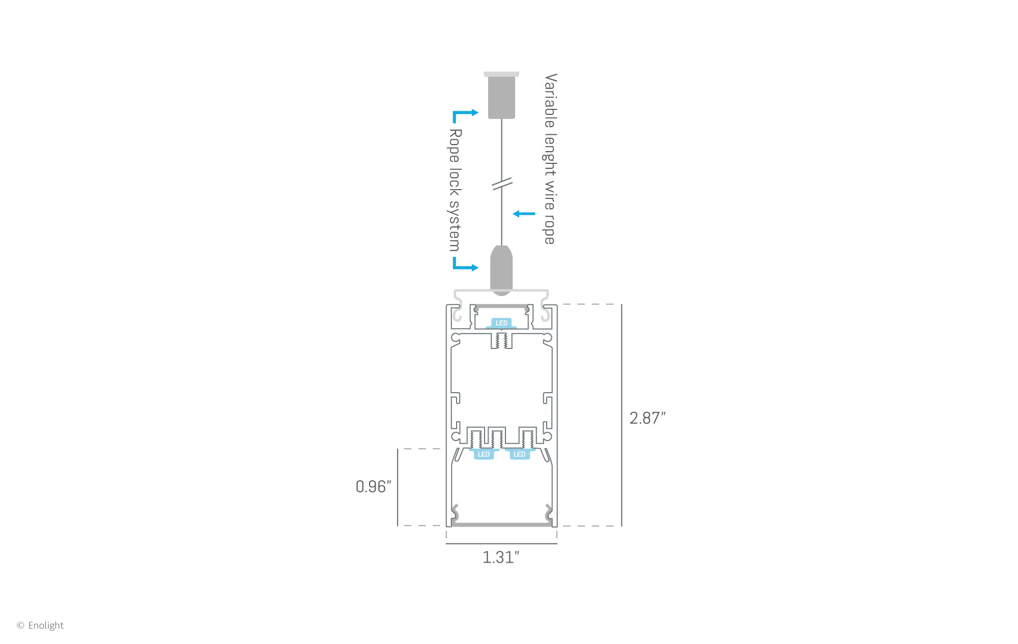 VIV3373F Pendant Linear Light with Indirect Uplight Channel Drawing