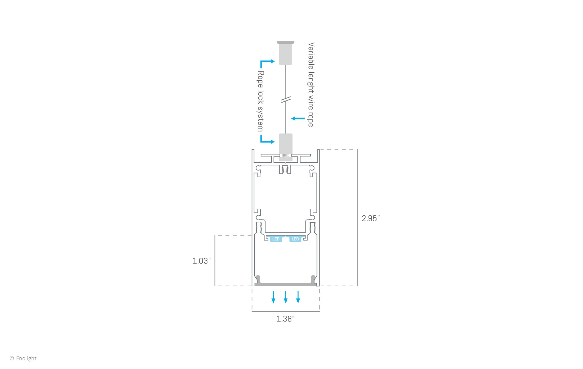 VIV3575F Extendable Bright Pendant Linear Light with Flush Frosted Lens Drawing