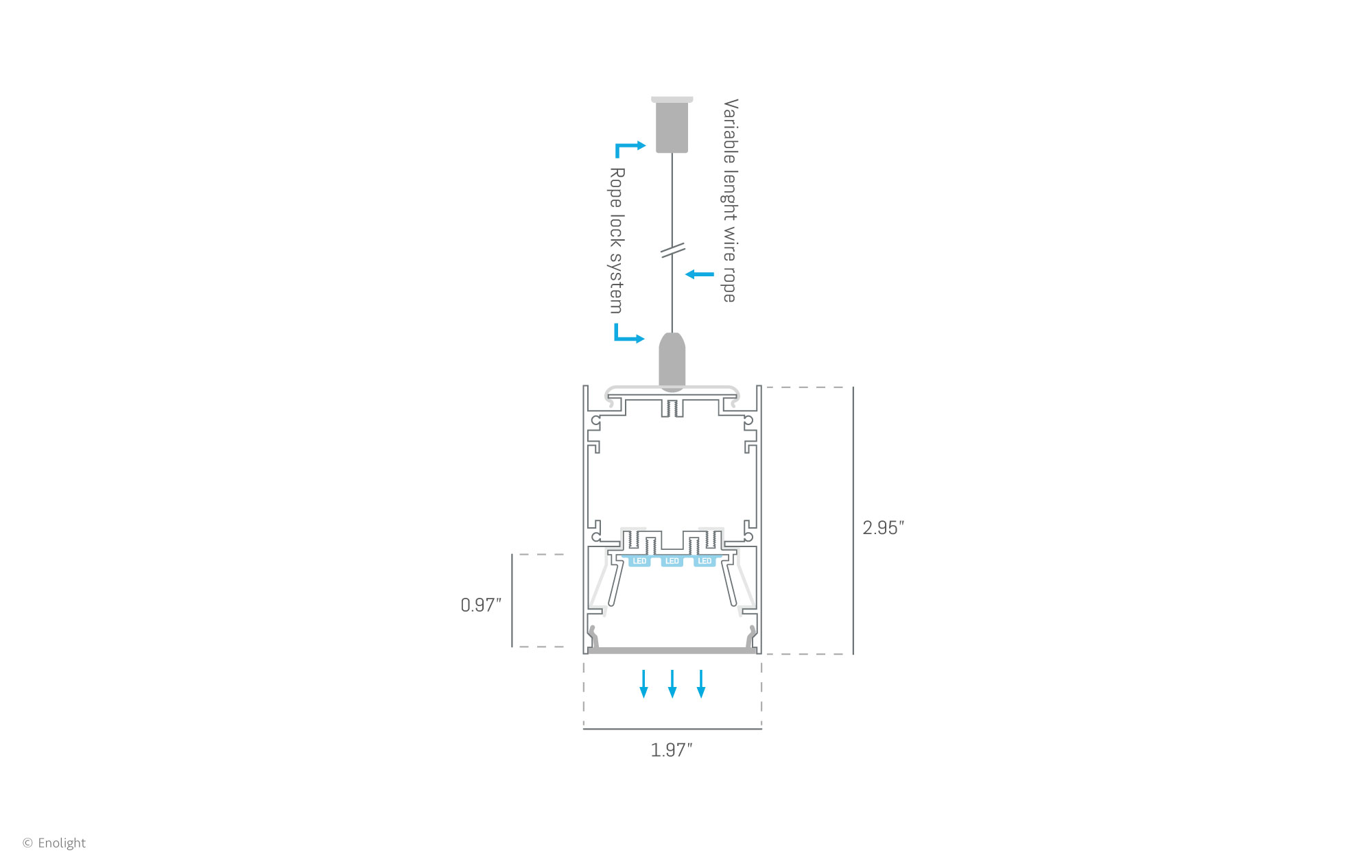 VIV5075F Extendable Bright Pendant Linear Light with Flush Frosted Lens Drawing
