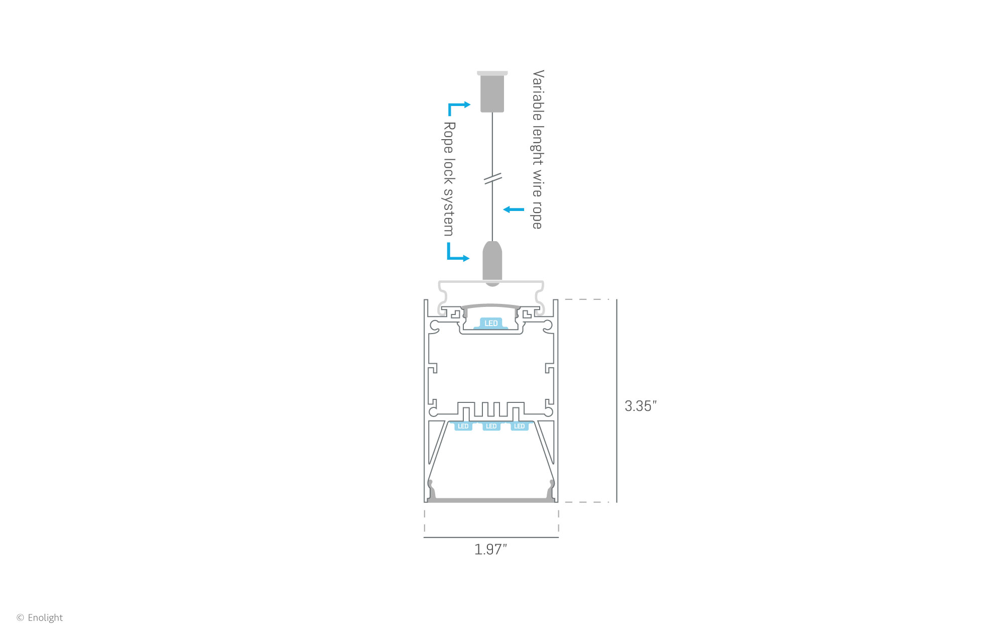 VIV5085F Super Bright Pendant Linear Light with Indirect Uplight Channel Drawing
