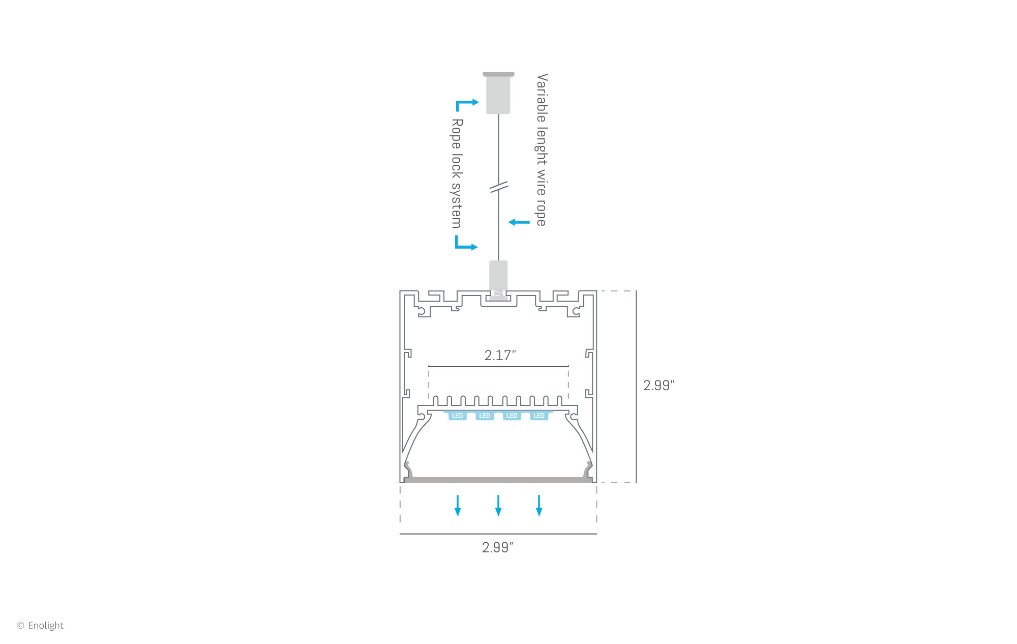VIV7676F Wide Bright Pendant Linear Light with Flush Frosted Lens Drawing
