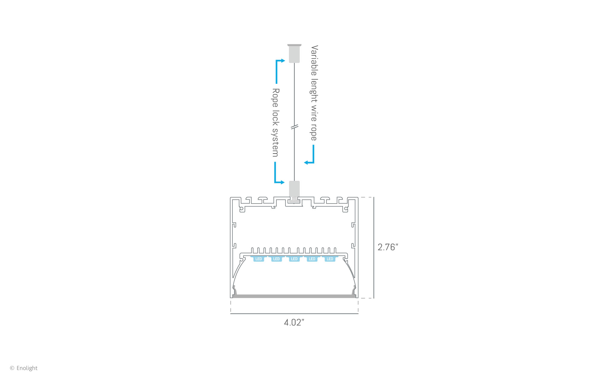VIV10270F Super Bright Pendant Surface Linear Light with Flush Frosted Lens Drawing