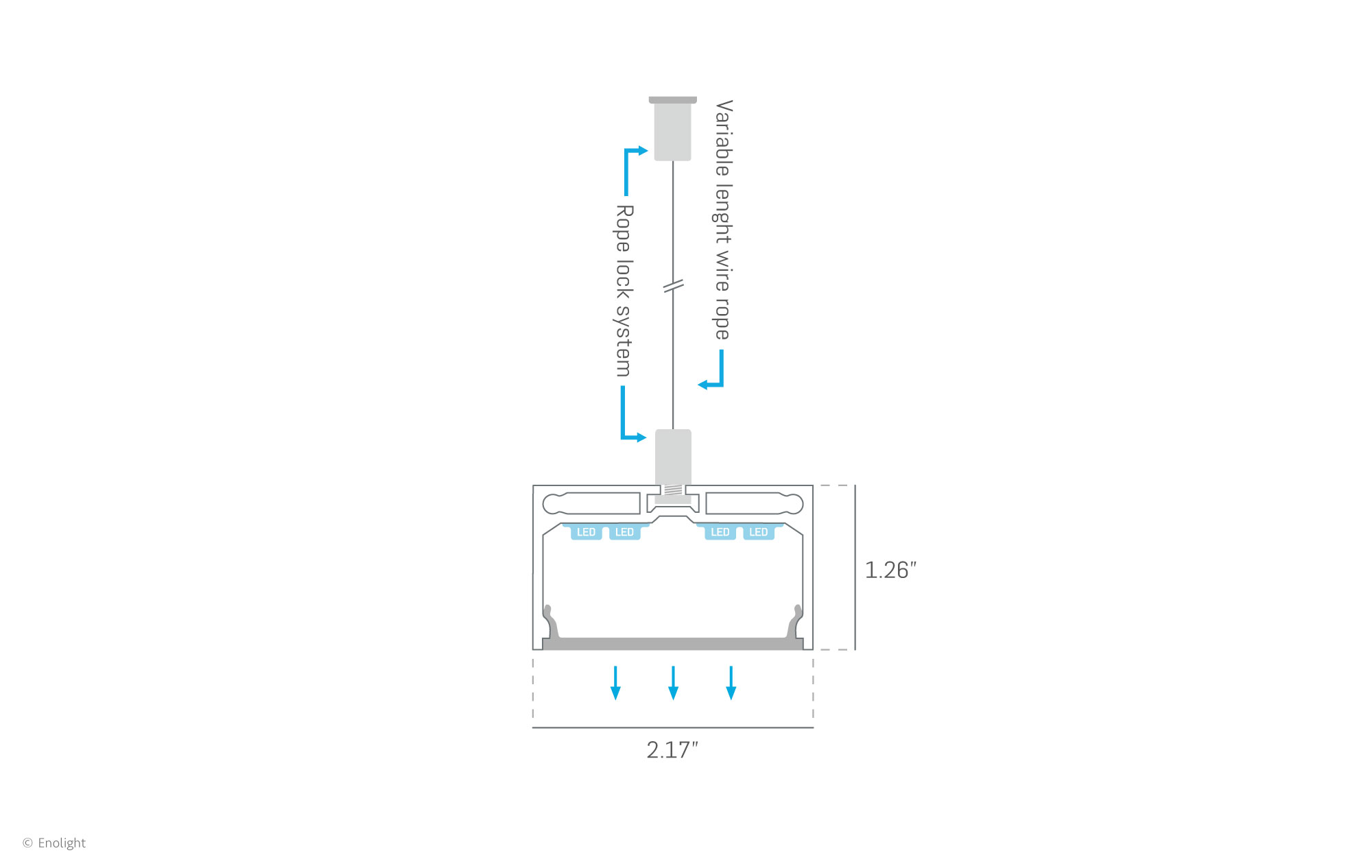 VIV5532F Super Bright Pendant Surface Linear Light with Flush Frosted Lens Drawing