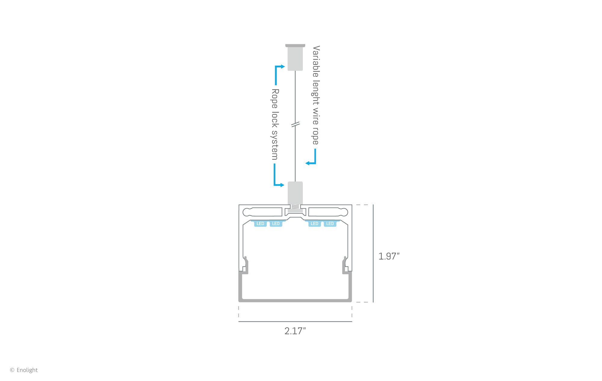 VIV5550S Super Bright Pendant Surface Linear Light with Square Frosted Lens Drawing