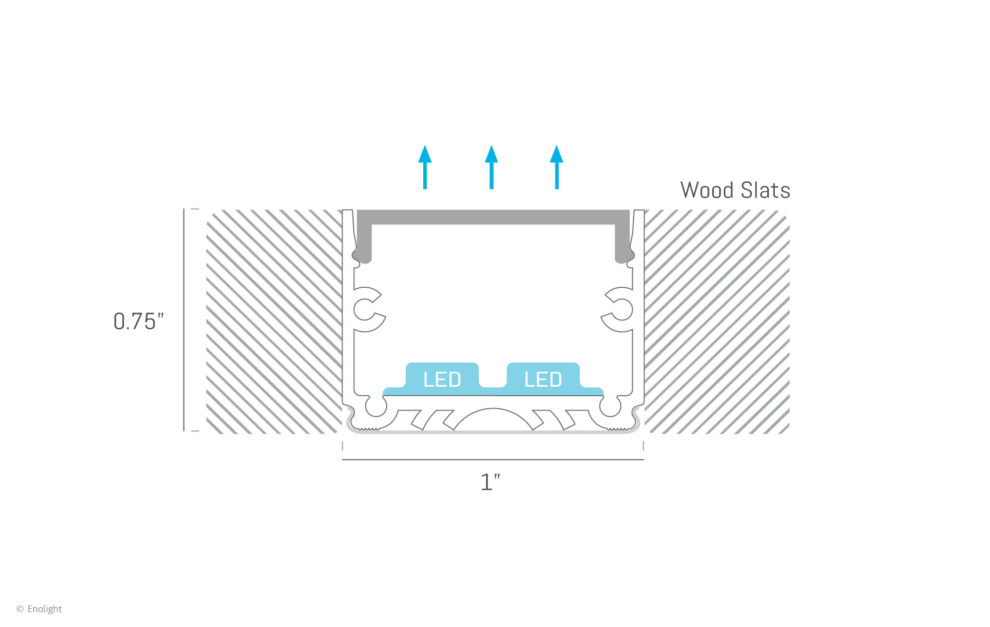 HYN2619F Ultra Long Wood Grille Recessed Linear Light with 1" Frosted Lens Drawing