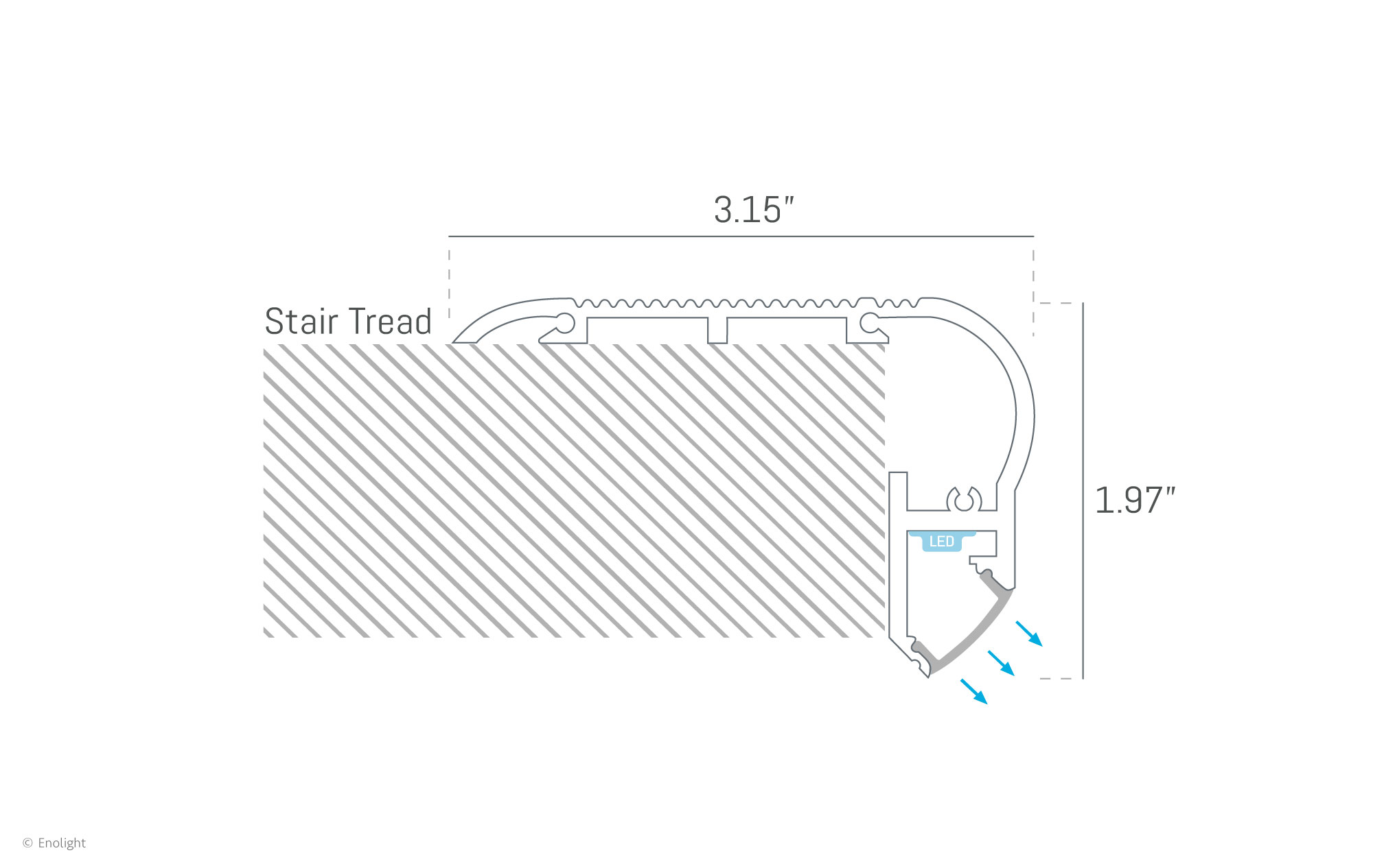 STP5080F Anti-Slip Surface Stair Nosing Down Light with Flush Frosted Lens Drawing