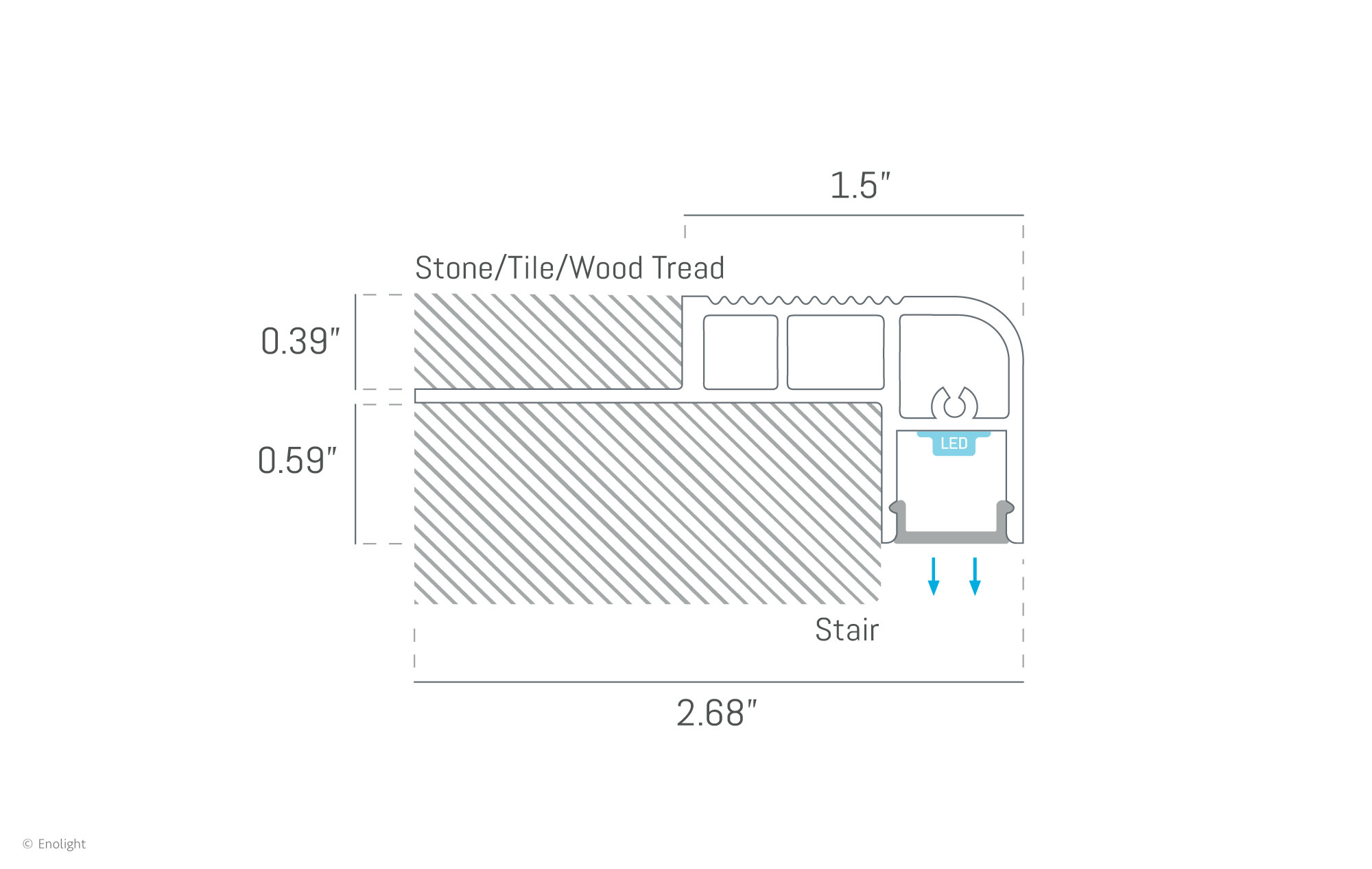 STP6826F Anti-Slip Tile Stair Nosing Down Lighting with Flush Frosted Lens Drawing