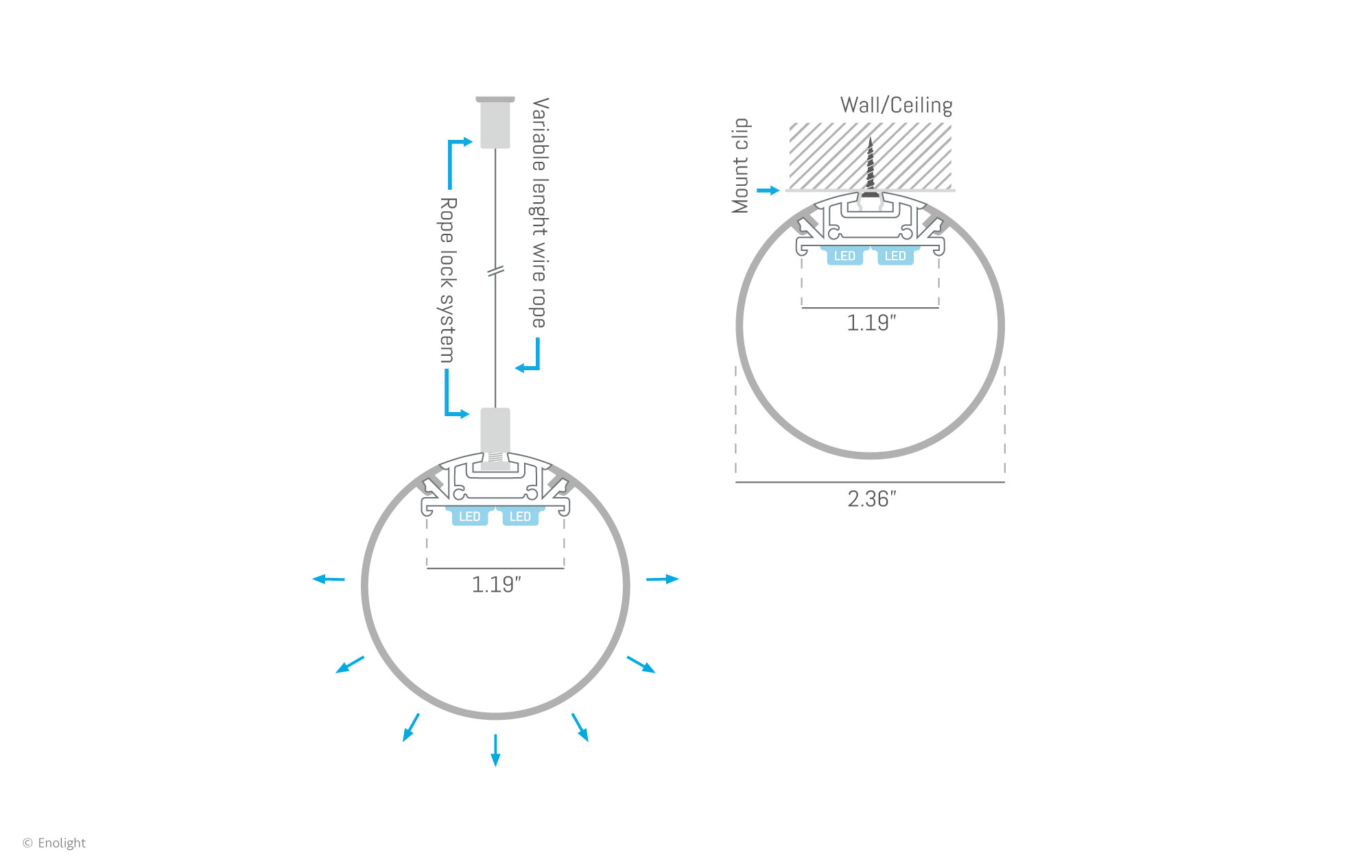 VIV60C Wide Angle Pendant Surface Light with Round Frosted Lens - Image 2