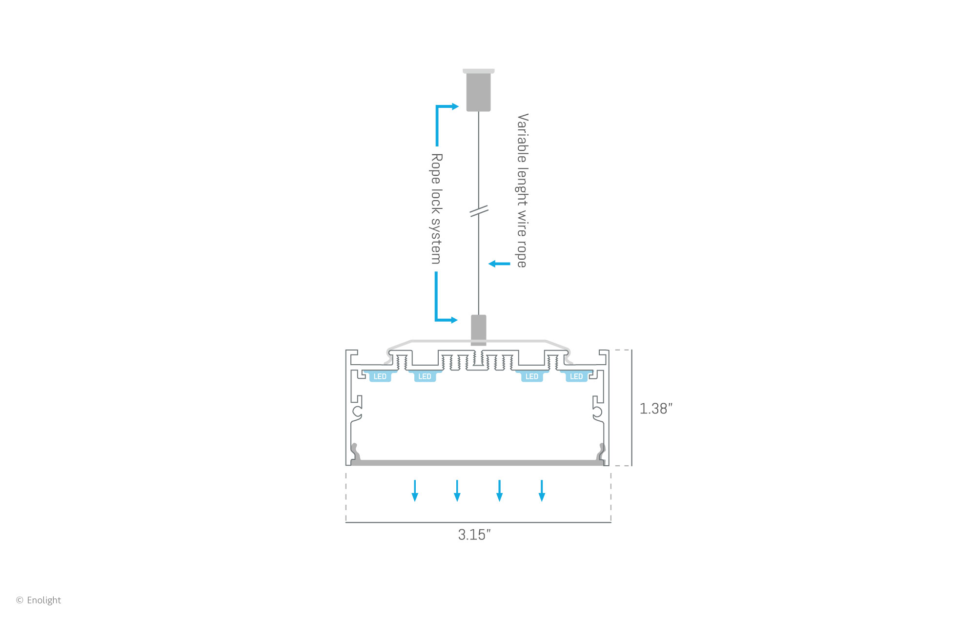 VIV8035F Extendable Suspended Linear LED Light with 3" Flush Frosted Lens - Image 2